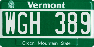 VT license plate WGH389