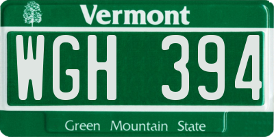 VT license plate WGH394