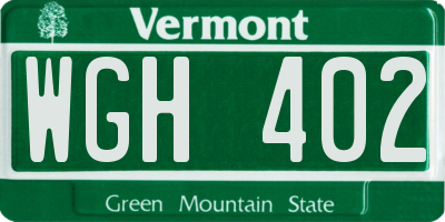 VT license plate WGH402