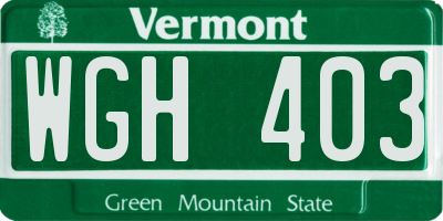 VT license plate WGH403