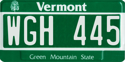 VT license plate WGH445