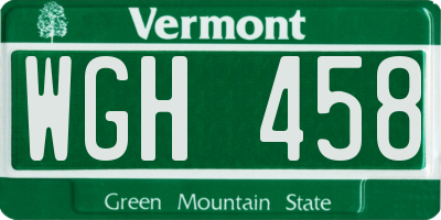 VT license plate WGH458