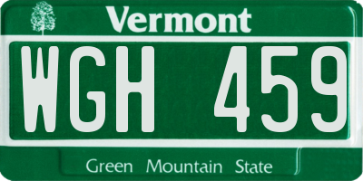 VT license plate WGH459