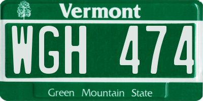 VT license plate WGH474