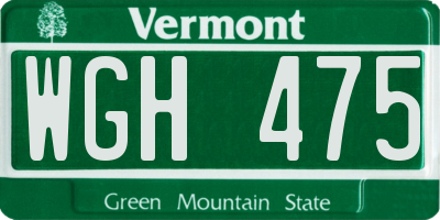 VT license plate WGH475
