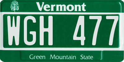 VT license plate WGH477