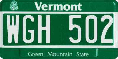 VT license plate WGH502