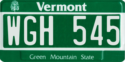 VT license plate WGH545