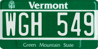 VT license plate WGH549
