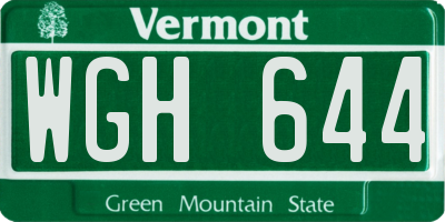 VT license plate WGH644