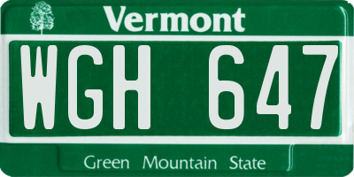 VT license plate WGH647