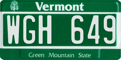 VT license plate WGH649