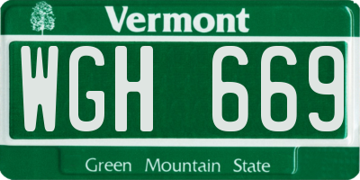 VT license plate WGH669