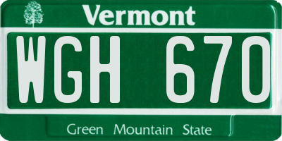 VT license plate WGH670