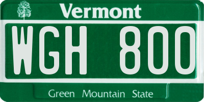 VT license plate WGH800