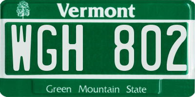 VT license plate WGH802