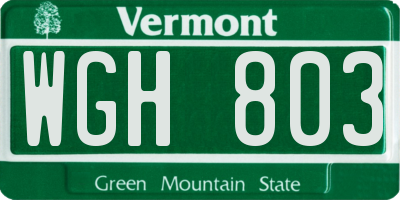 VT license plate WGH803