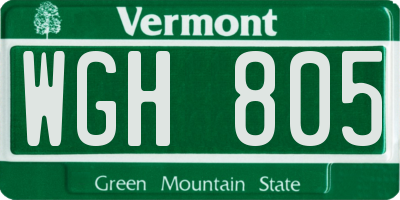 VT license plate WGH805