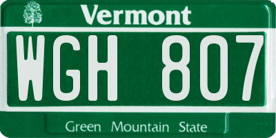VT license plate WGH807