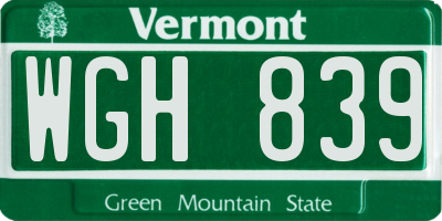 VT license plate WGH839