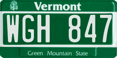 VT license plate WGH847