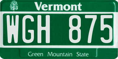VT license plate WGH875