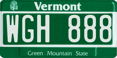 VT license plate WGH888
