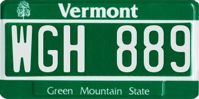 VT license plate WGH889