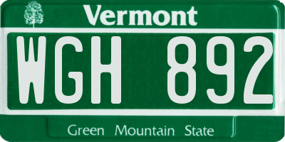VT license plate WGH892