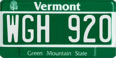 VT license plate WGH920