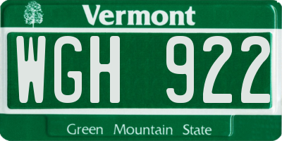 VT license plate WGH922