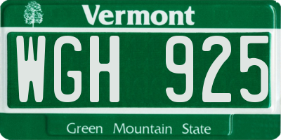 VT license plate WGH925
