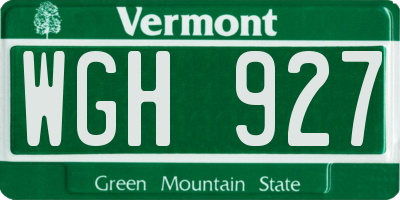 VT license plate WGH927