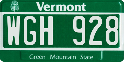 VT license plate WGH928
