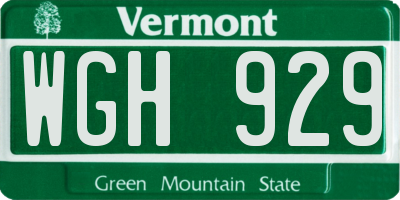 VT license plate WGH929