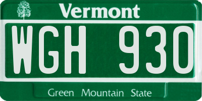 VT license plate WGH930