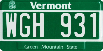 VT license plate WGH931