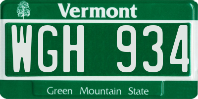 VT license plate WGH934