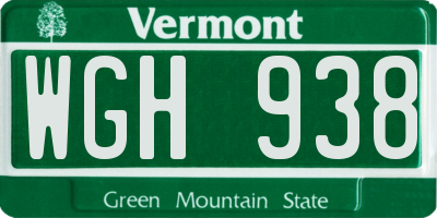 VT license plate WGH938