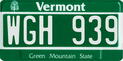 VT license plate WGH939