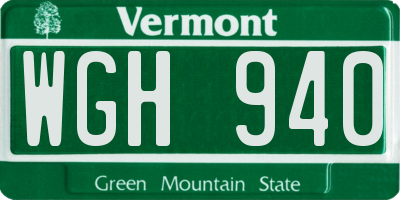 VT license plate WGH940