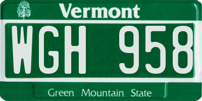 VT license plate WGH958
