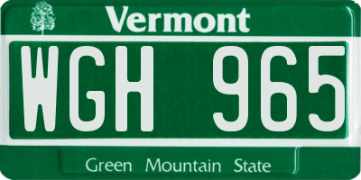 VT license plate WGH965