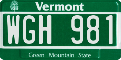 VT license plate WGH981