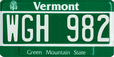 VT license plate WGH982