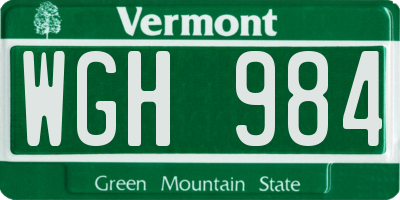 VT license plate WGH984