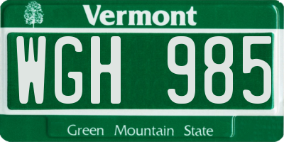 VT license plate WGH985
