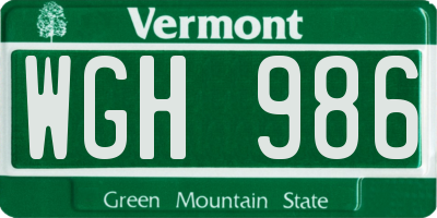 VT license plate WGH986