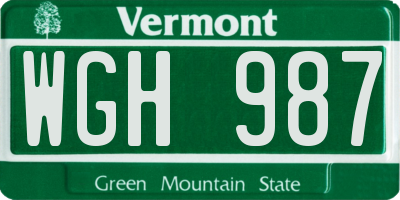 VT license plate WGH987