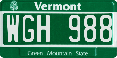 VT license plate WGH988
